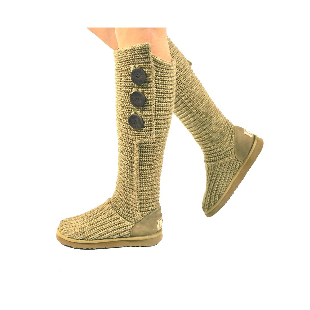 UGG Australia Classic Cardy Crochet Knit Boots Tan Brown Tall Button Womens 8
